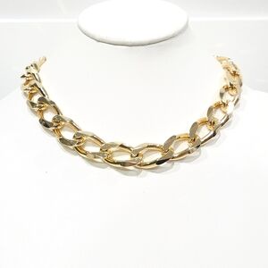 Vintage Christian Dior Curb Chain Necklace 1990s Chunky Gold Tone 16-inch